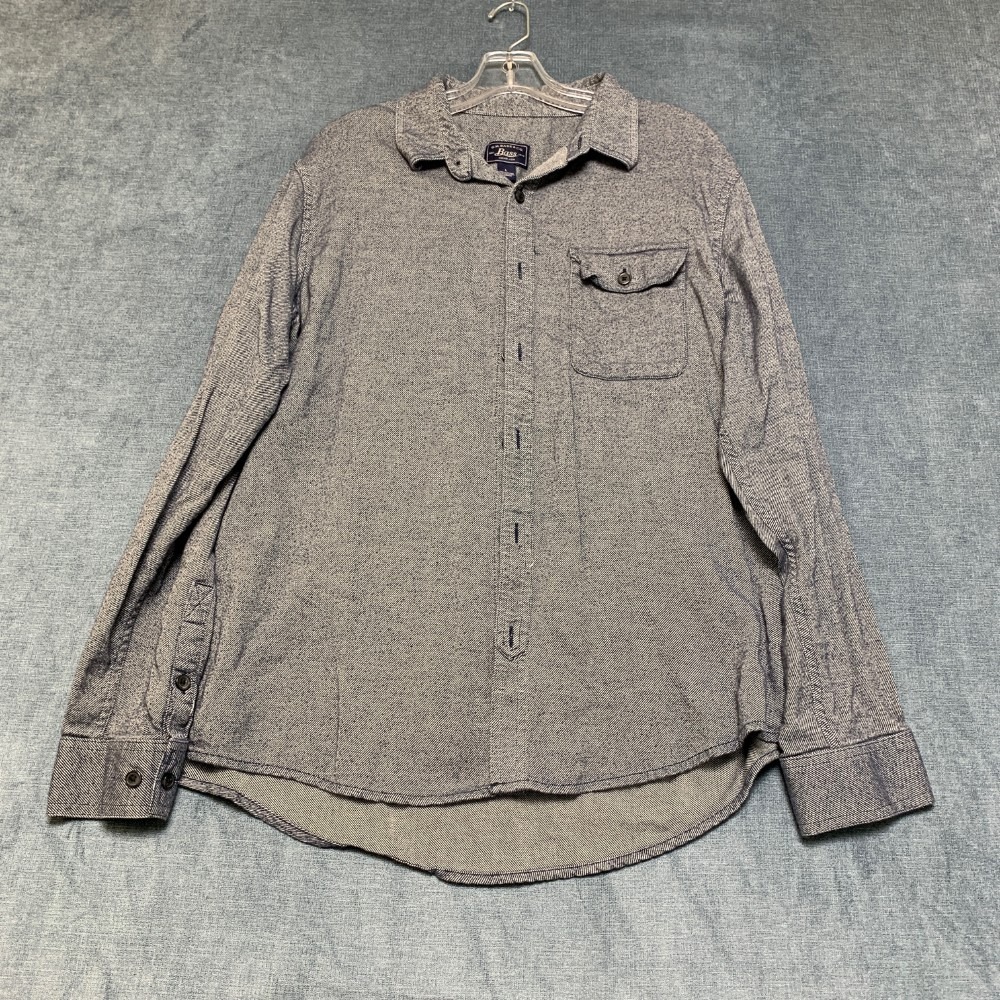 G.H. Bass & Co. Shirt Mens Large Heather Gray Cotton Split Pleated Button Up